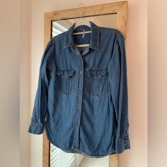 free people chambray/denim button down shirt - Picture 1 of 7